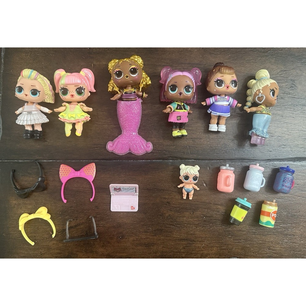 L.O.L. Surprise Doll Lot 7 Figures Mermaid Cheerleader Dolls Accessories MGA
